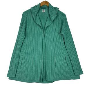 Barefoot Dreams CozyChic Ultra Lite Green‎ Hooded Cardigan Sweater Women’s Large